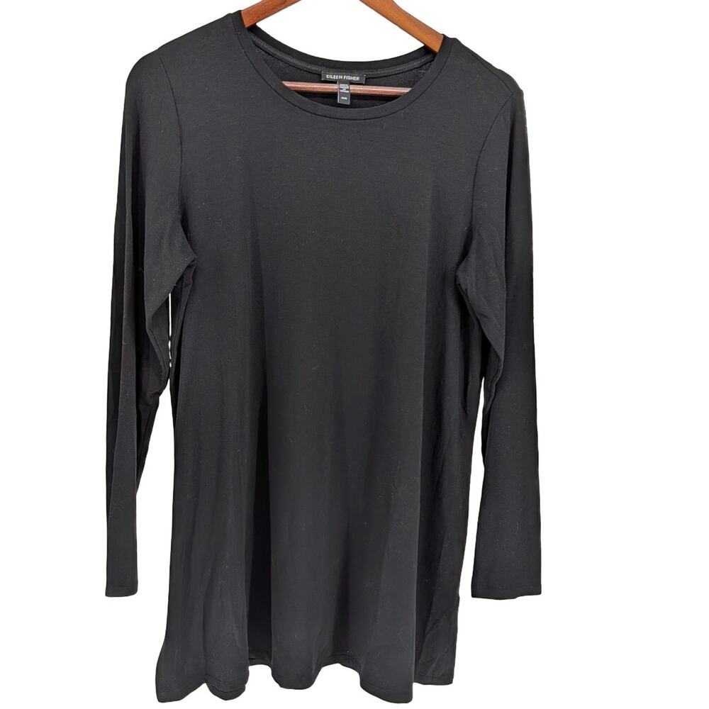 Eileen Fisher Womens M Black Tencel Lyocell Tunic Top Long Sleeve Stretch
